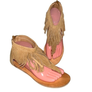 Rebels Camel Brown‎ Fringe Suede Sandals, Size 7.5